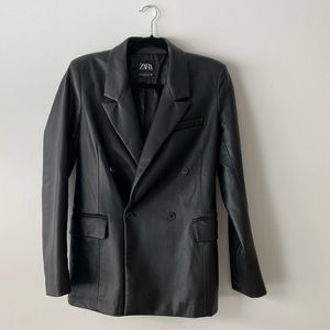 Zara black faux leather blazer